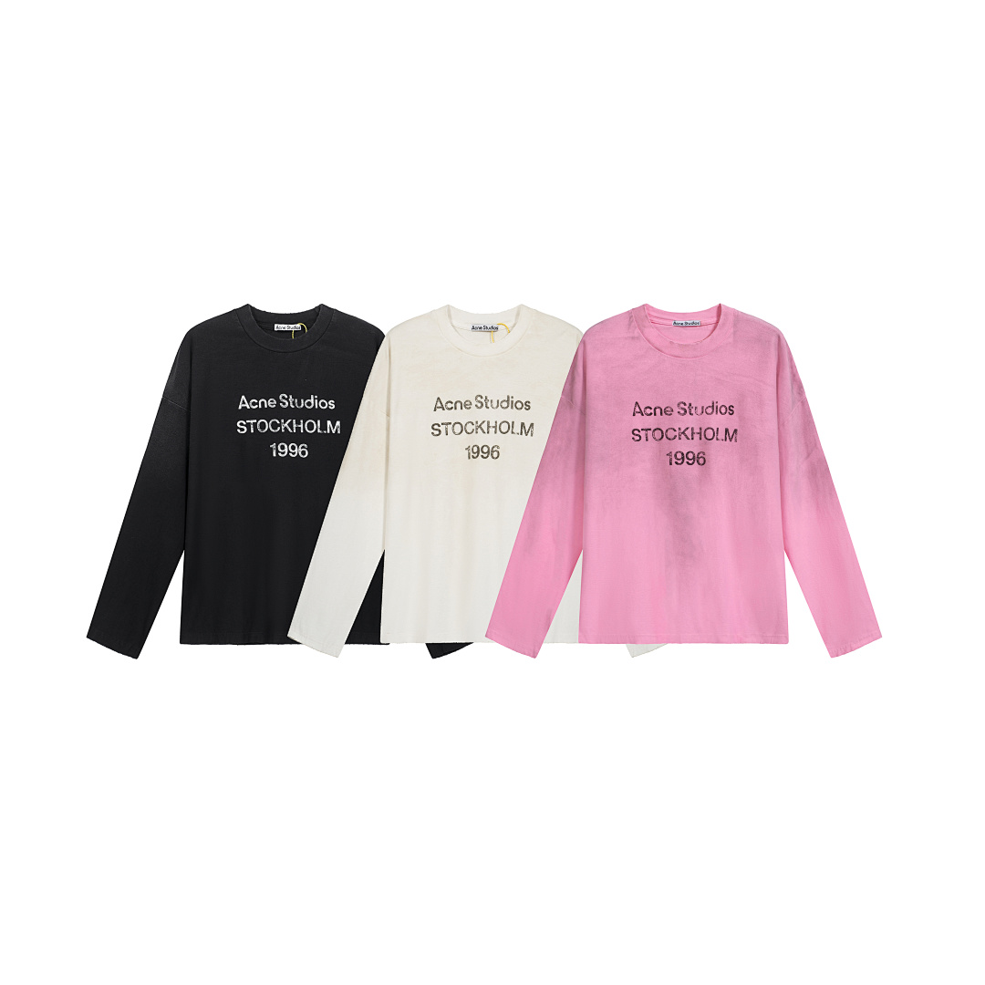 Acne Studios 128 AC LOGO Print Long Sleeve T Pink Black White Olive Green Dark Blue Red Spring Purple S-XL 3286# - Image 37