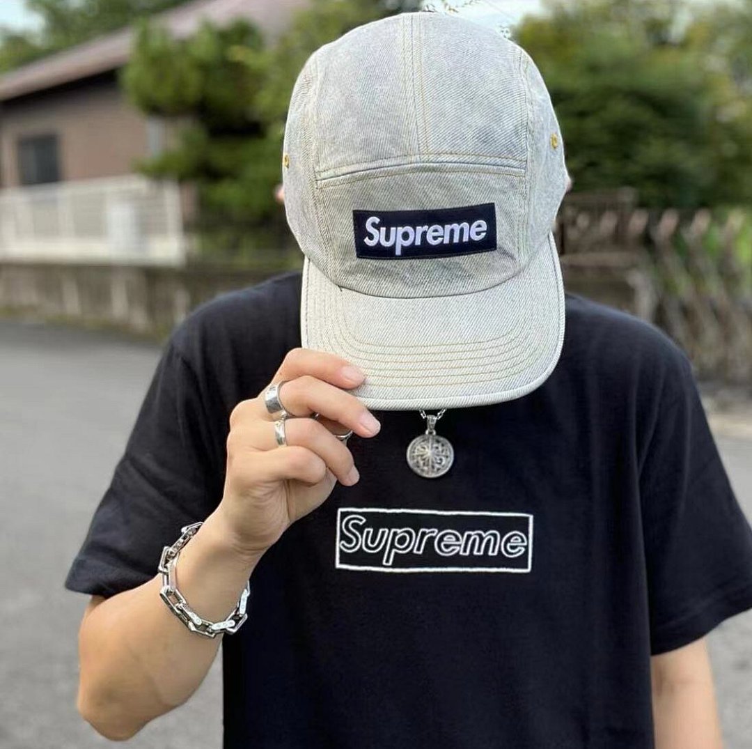Supreme 118 SS23 SUP DENIM CAMP CAP Single Water (Blue Black) - Image 6