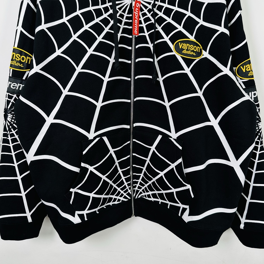 Sp5der 438 VANSON SPIDER-MAN Collab SS26 ZIP UP HOODED Thin Velvet Black Red S-XL - Image 12