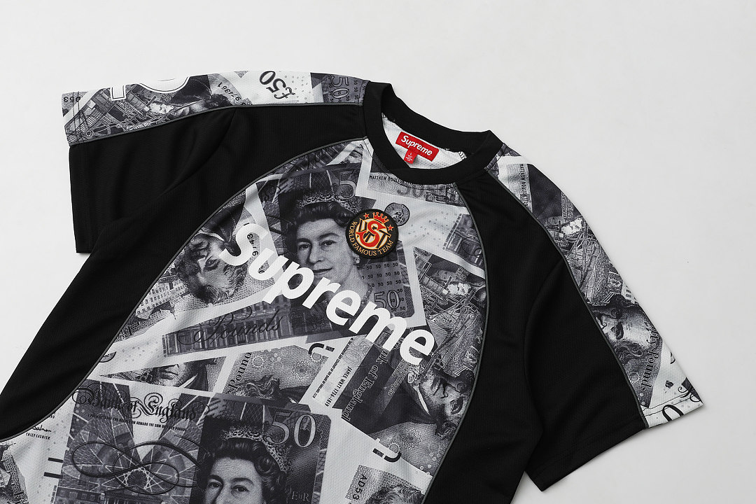 Supreme 268 POUNDS SOCCER JERSEY Print Short Sleeve V Collar T Red Light Purple Black : S M L - Image 5