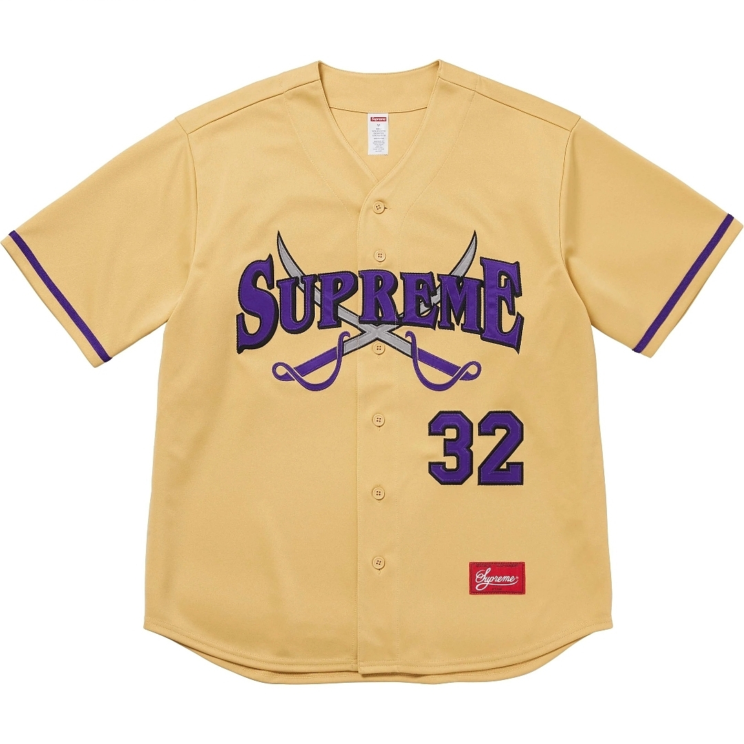 Supreme 268 FW25 WEEK1 Swords Baseball Jersey Label Patch Logo Buckle Short Sleeve : Black, Gold, Blue S-XL - Image 9