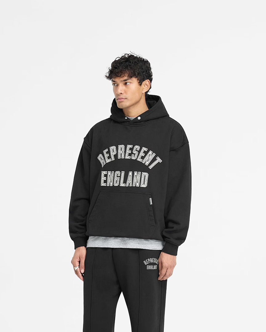 Represent 238 REPRESENT ENGLAND APPLIQUE HOODIE LOGO Embroidered Fleece : Black S M L - Image 3