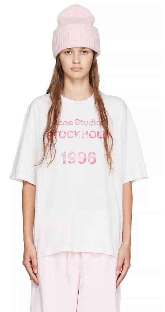Acne Studios 118 AC LOGO Print Short Sleeve T White Light Blue Dark S-XL 8046# - Image 55