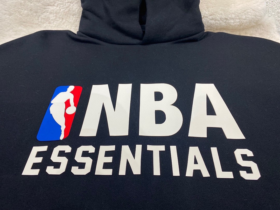 Essentials 238 Ess X Collab FW25 NBA Hoodie Logo Velvet Print Black Light Mist Grey : SM L - Image 8