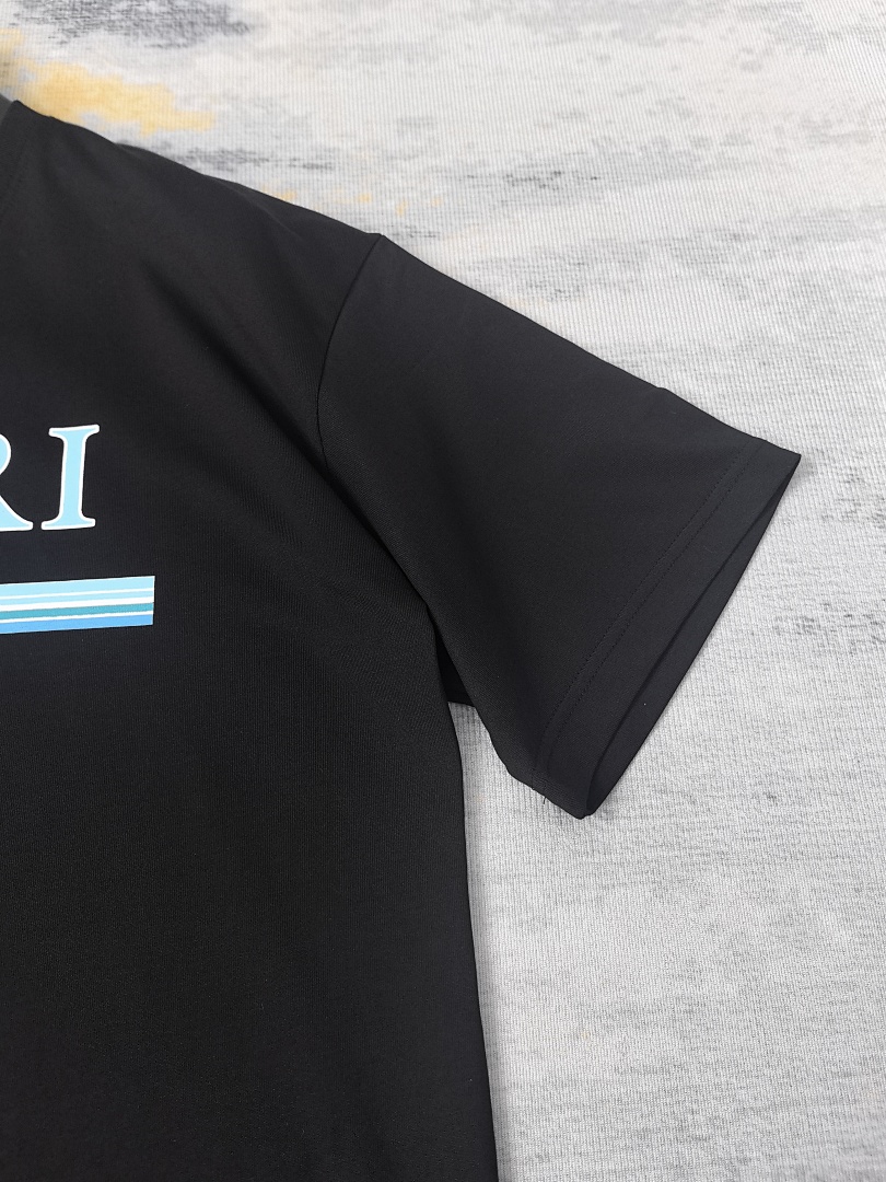 AMIRI 118 Wide Version Model Short Sleeve T Logo Print High Wind Black White S M L XL 9903# - Image 23