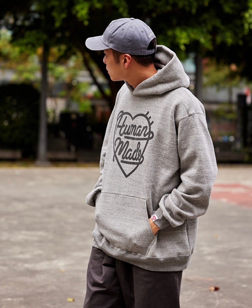 Human Made 218 HUMAN MADE HEART SWEAT HOODIE Logo Print Wide : Black White Light Grey S M L - Image 20