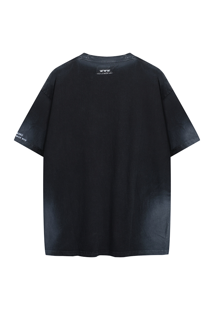 Unbranded 128 PANQ WORLD WIDE WEB Washed Print Short Sleeve T Grey Black S-L 8002# - Image 4