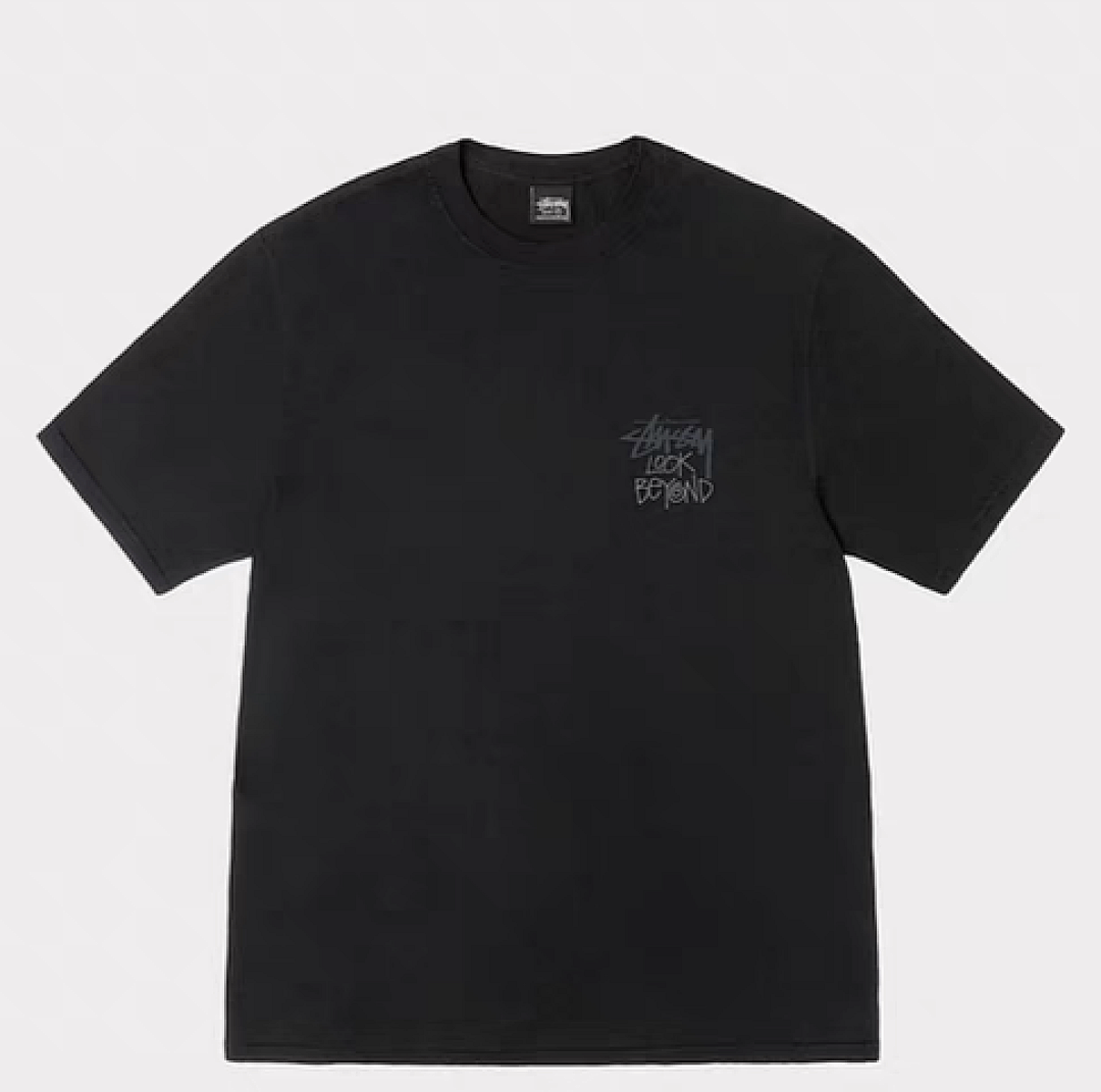 Stussy 128 STU SS25 LOOK BEYOND TEE PIGMENT DYED Double S Print Short Sleeve (Black White) - Image 3