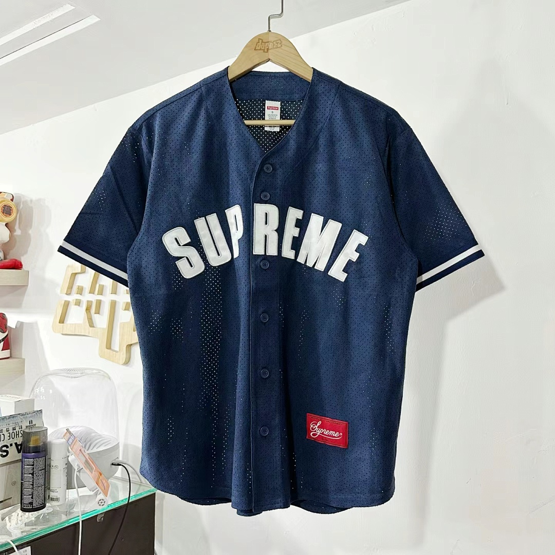 Puma 258 24SS ULTRASUEDE MESH BASEBALL JERSEY/SHOPT Suede Short Sleeve Black Light Grey Navy S M L - Image 22