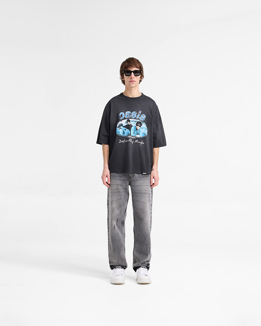 Represent 168 Represent X Oasis Maine Road New Vintage T-Shirt Green Print Short Sleeve T : Washed Black White S M L - Image 11