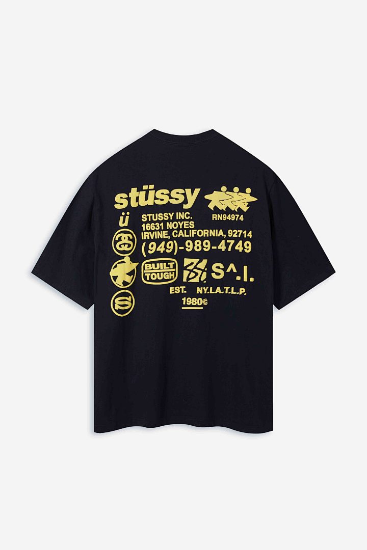 Stussy 108 Stu FW24 DNA TEE PIGMENT DYED LOGO Print Wide Collar Short Sleeve T Black White S M L - Image 4