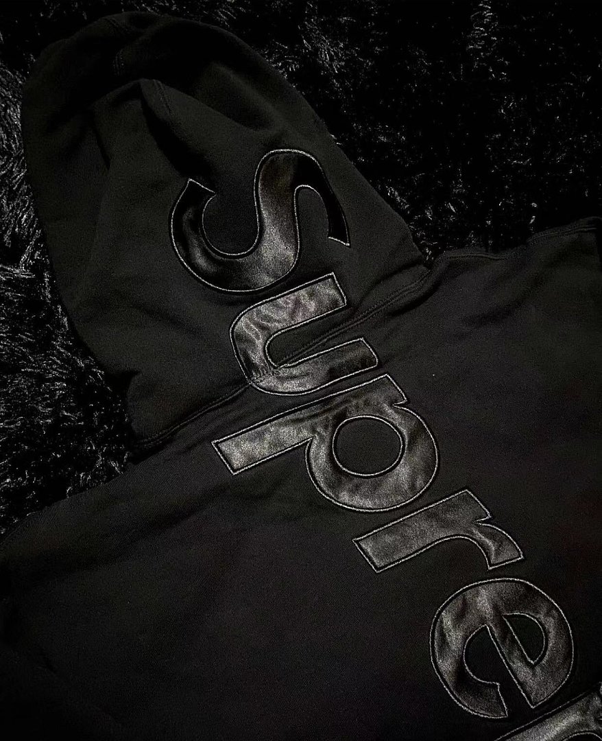 Supreme 258 FW23 SATIN HOODIE Surface Big LOGO Floral Black S M L - Image 5