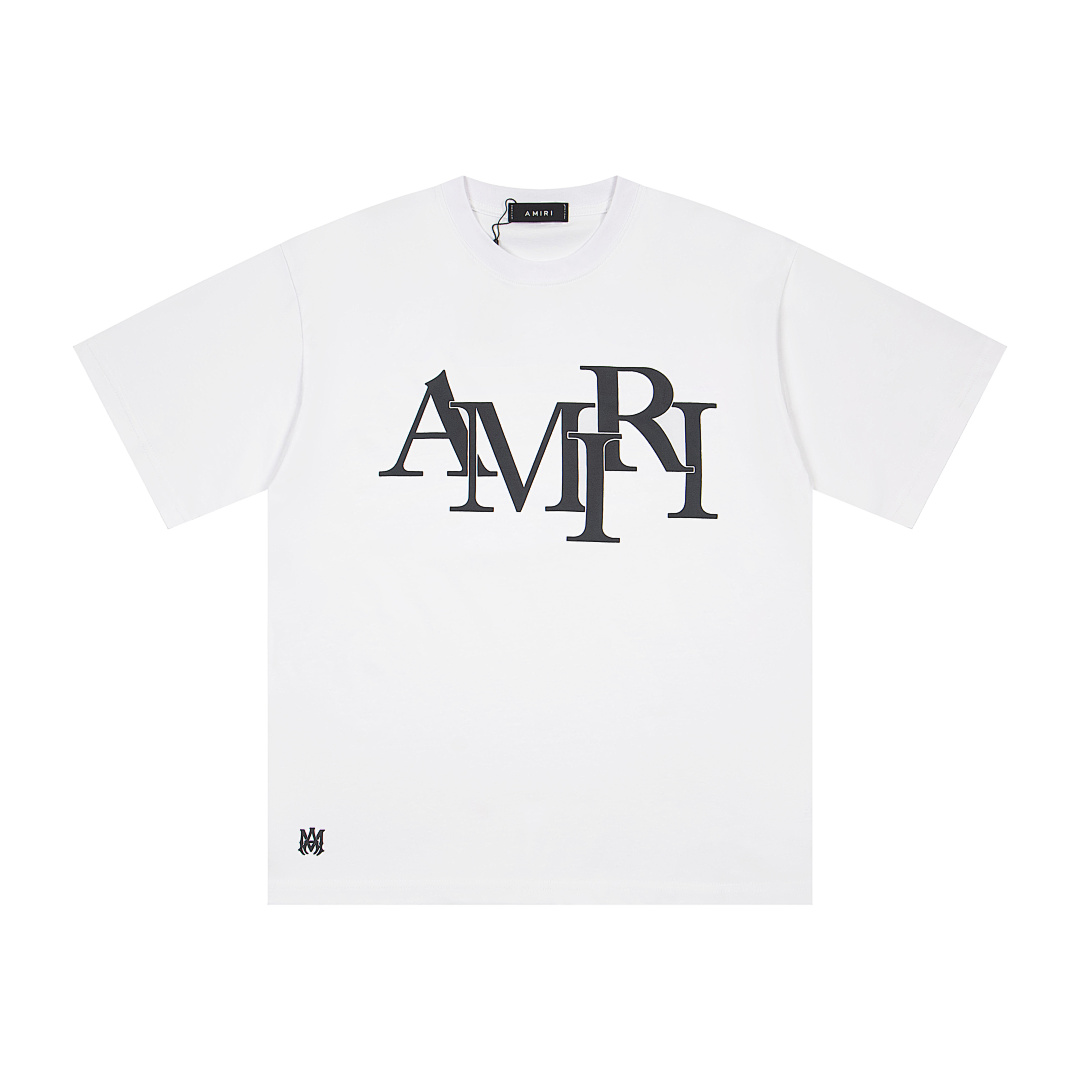 AMIRI 118 Wide Version Model Short Sleeve T Logo Print High Wind Black White Apricot S M L - Image 43