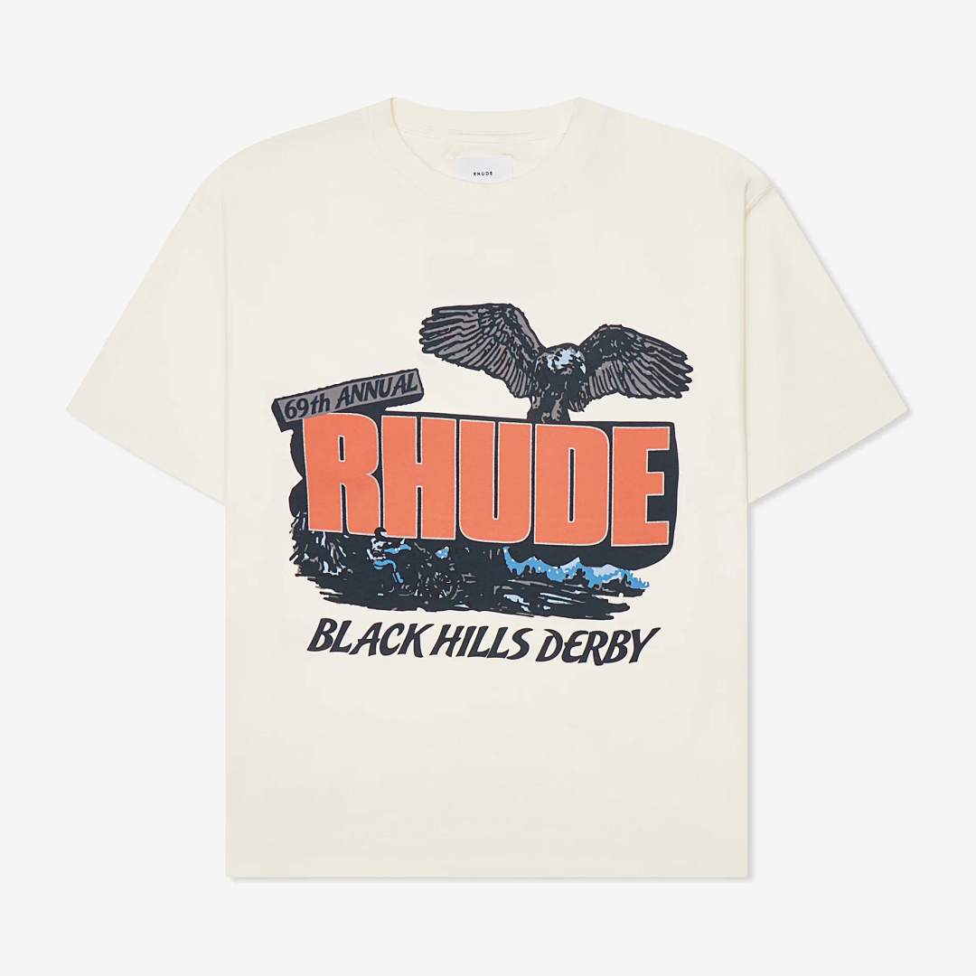 On Running ON SALE58 RHUD Black Hills Rally Logo-Print T-Shirt Mountain Classic Print Short Sleeve T : Apricot S M L