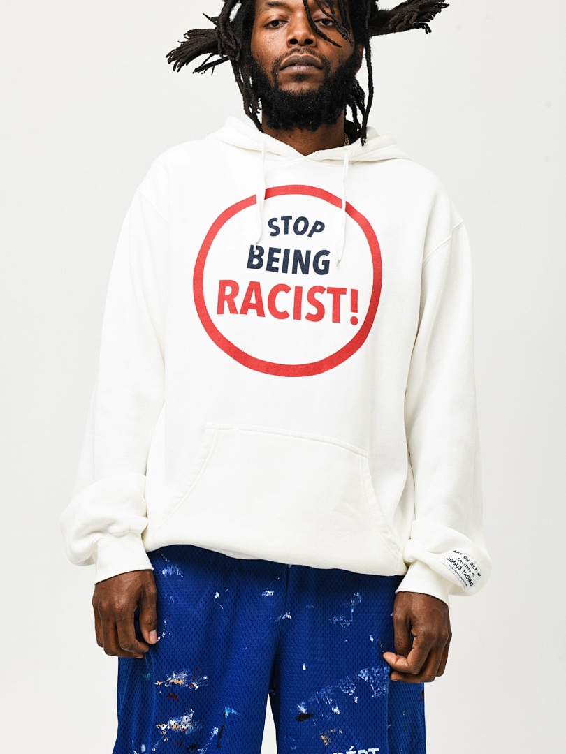 Celine 238 GALLERY DEPT STOP BEING RACIST REVERSIBLE ATK HOODIE GD Label True Surface Print : White S M L - Image 19