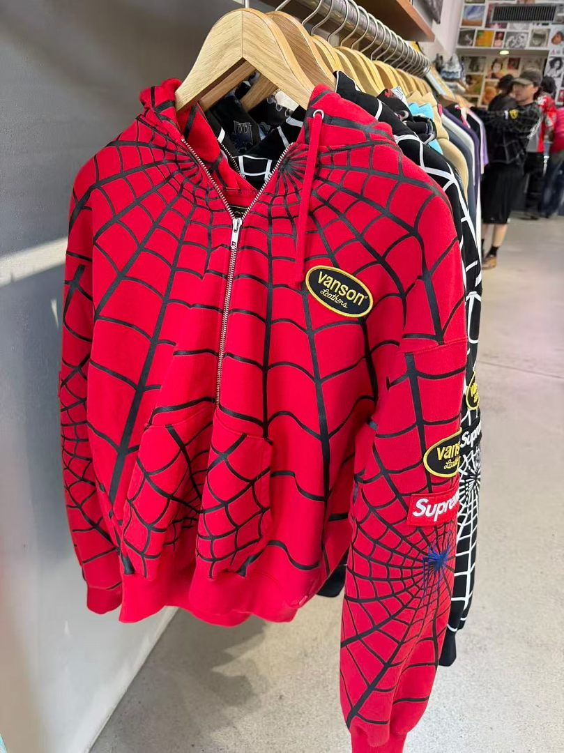 Sp5der 438 VANSON SPIDER-MAN Collab SS26 ZIP UP HOODED Thin Velvet Black Red S-XL - Image 30