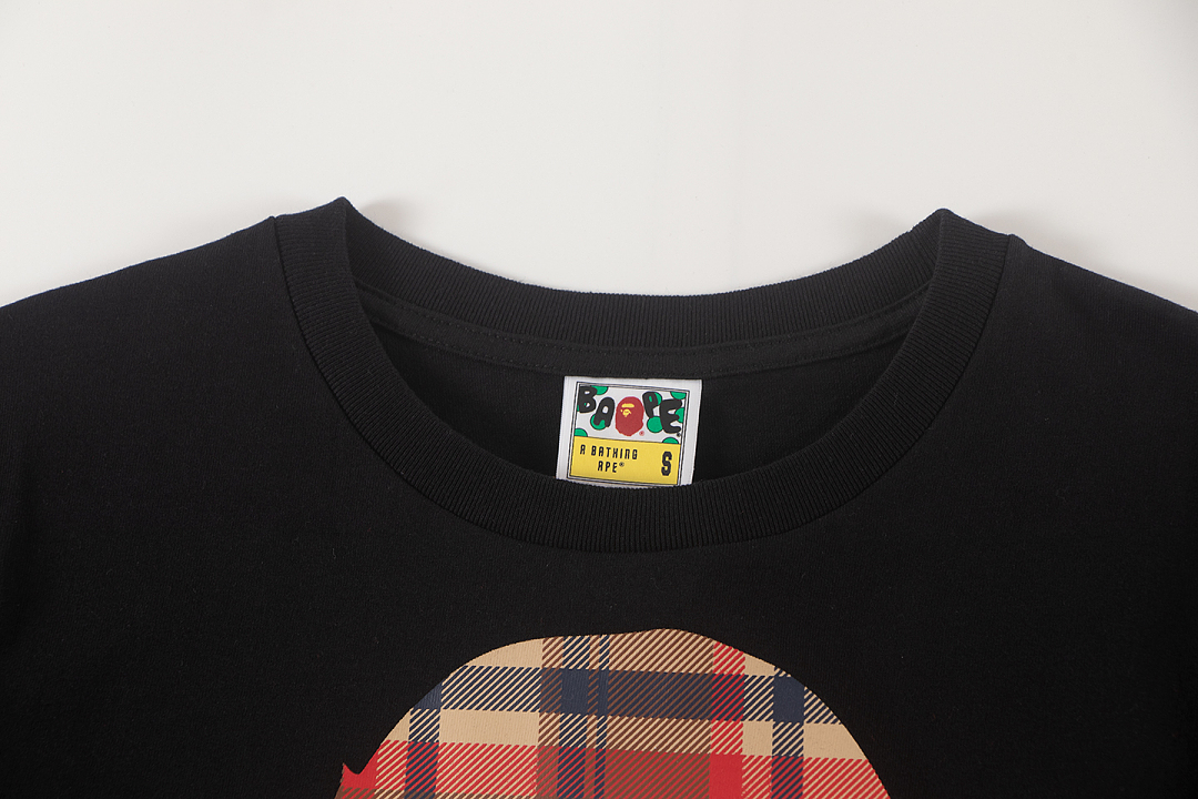 Bape 148 TOP Print Collar Short Sleeve T Black White S-XL - Image 5