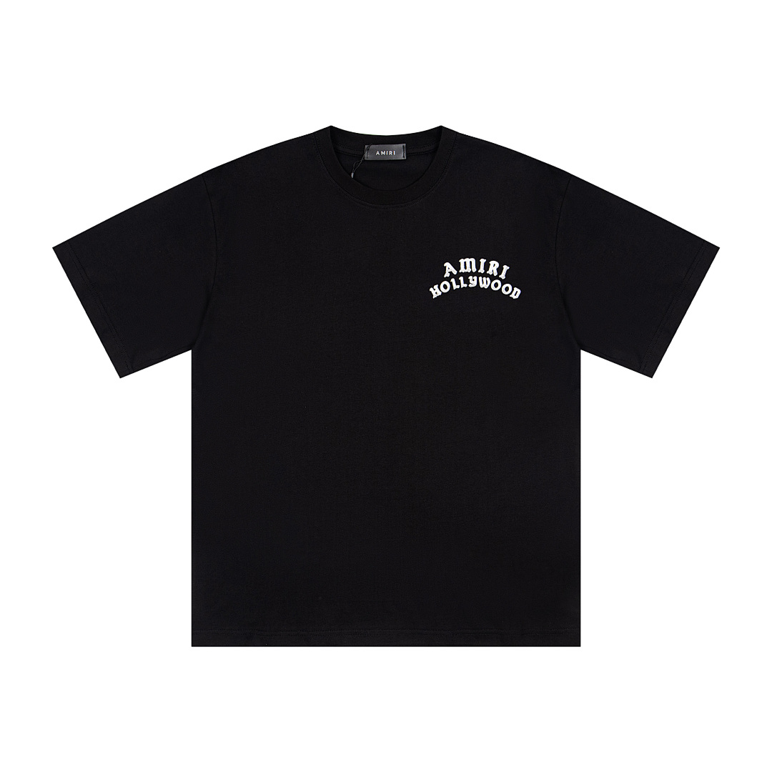 AMIRI 118 Wide Version Model Short Sleeve T Logo Print High Wind Black Apricot S M L XL 9912# - Image 4
