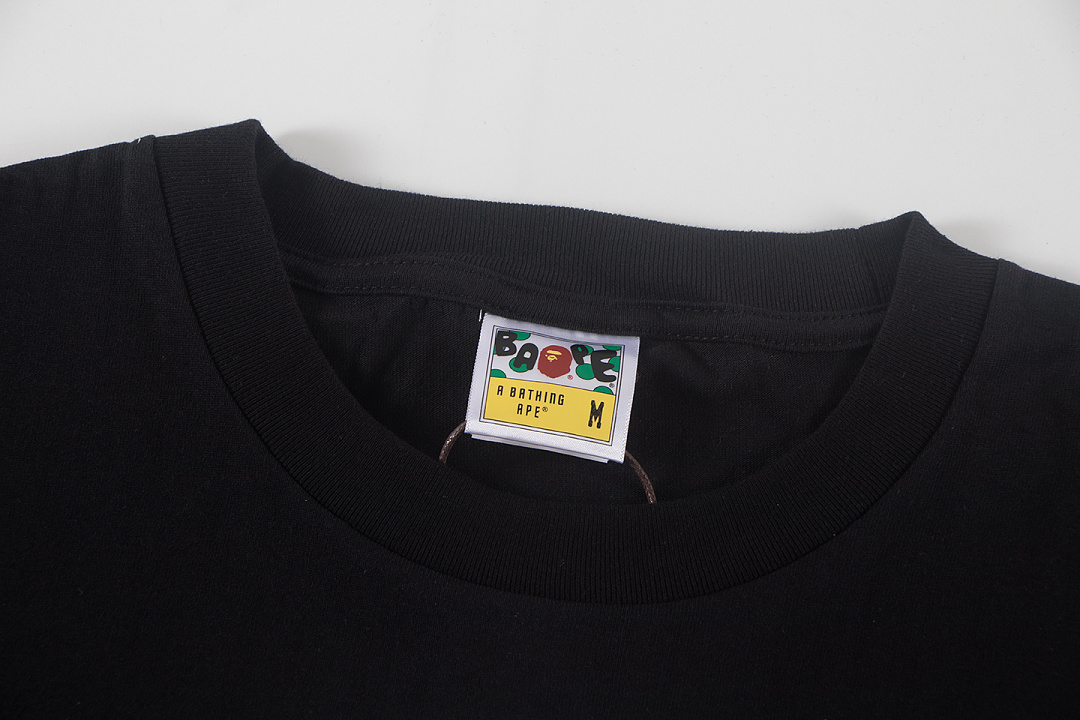 Bape 148 TOP Print Collar Short Sleeve T Black White S-XL - Image 5