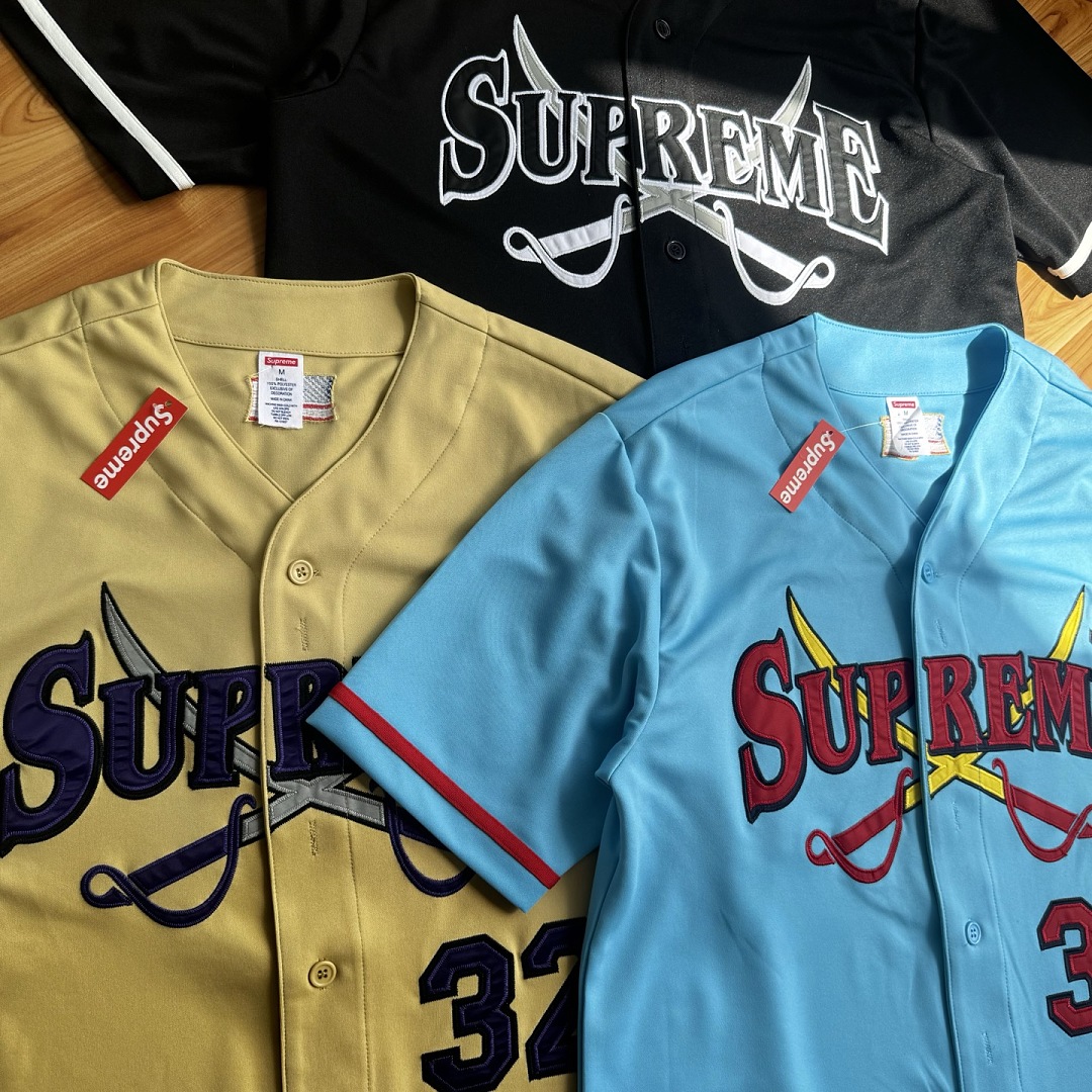 Supreme 268 FW25 WEEK1 Swords Baseball Jersey Label Patch Logo Buckle Short Sleeve : Black, Gold, Blue S-XL - Image 48