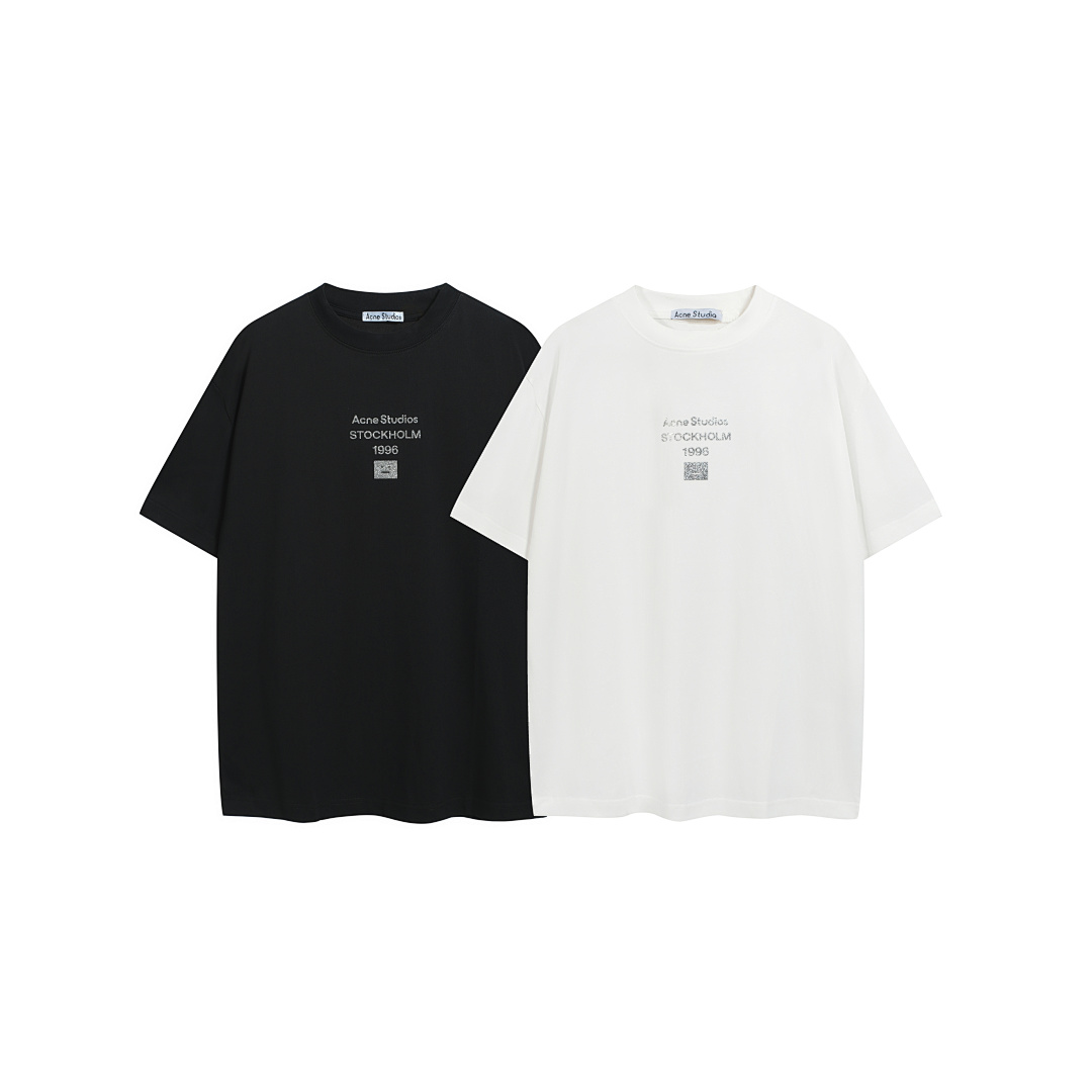 Acne Studios 118 AC Silver Print Short Sleeve T Black White S-XL 8066#