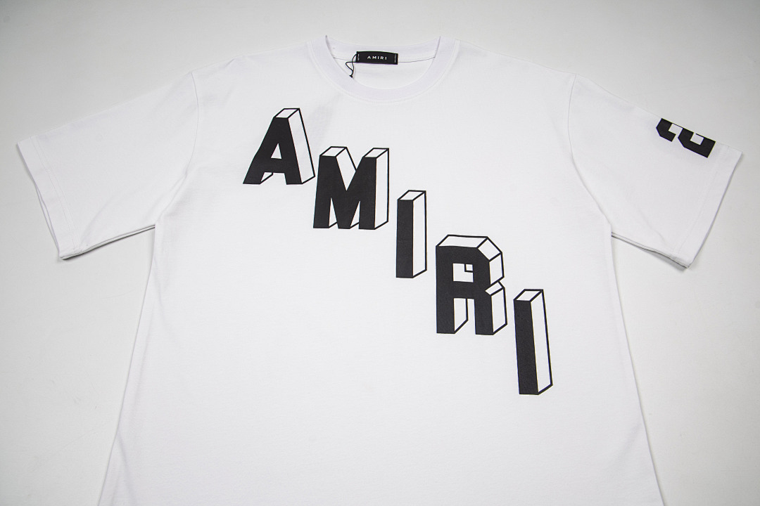 AMIRI 118 Wide Version Model Short Sleeve T Logo Print High Wind Black White S M L XL 9915# - Image 19