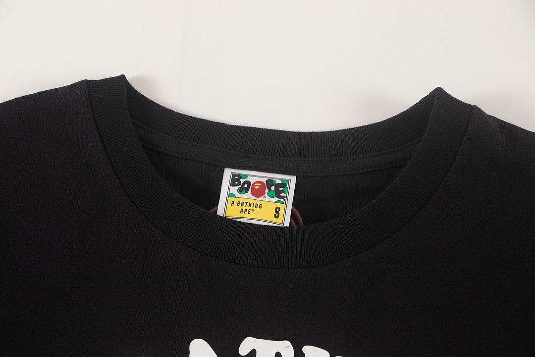 Bape 148 TOP Print Collar Short Sleeve T Black White S-XL - Image 5