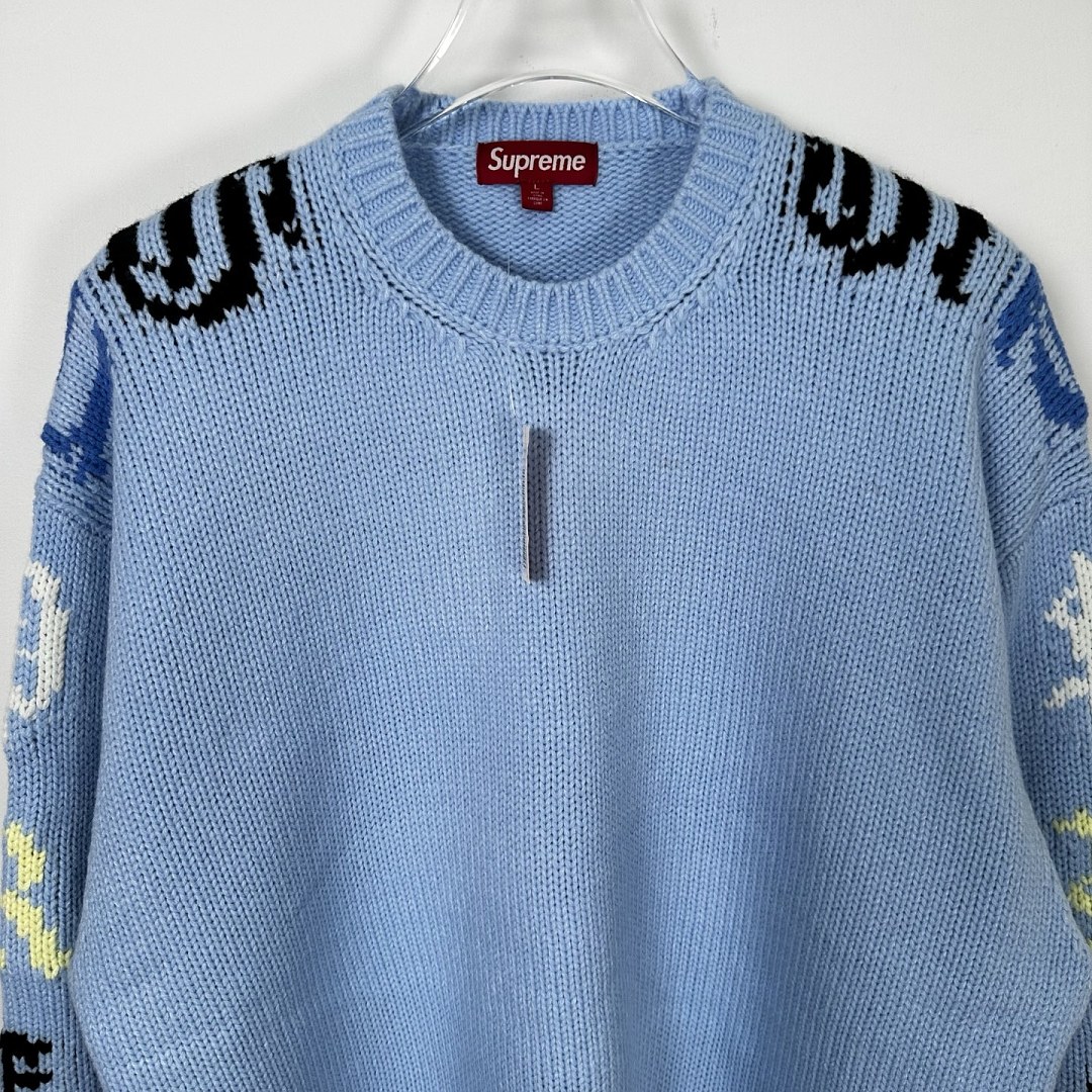 Supreme 338 SS26 OLD ENGLISH SLEEVES SWEATER Fleece Collar Black Sky Blue S - Image 16