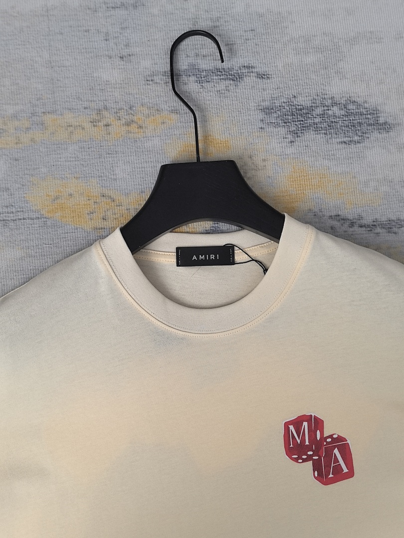AMIRI 118 Wide Version Model Short Sleeve T Logo Print High Wind Black Apricot S M L XL 9910# - Image 32
