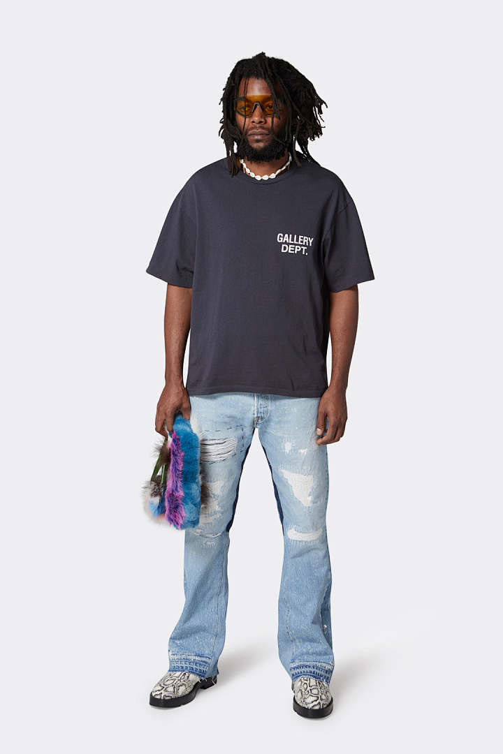 Gallery Dept 98 Gallery Dept. Classic Souvenir Tee LOGO Print Collar Short Sleeve T Black Grey White Cream Apricot Sky Blue Fruit Green Dark S M L - Image 48