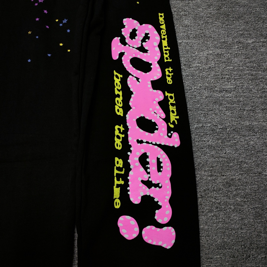 Sp5der 278 Pink V2 Sp5Der FW23 SWEATS Mens Womens Long Black : S-XXL - Image 12