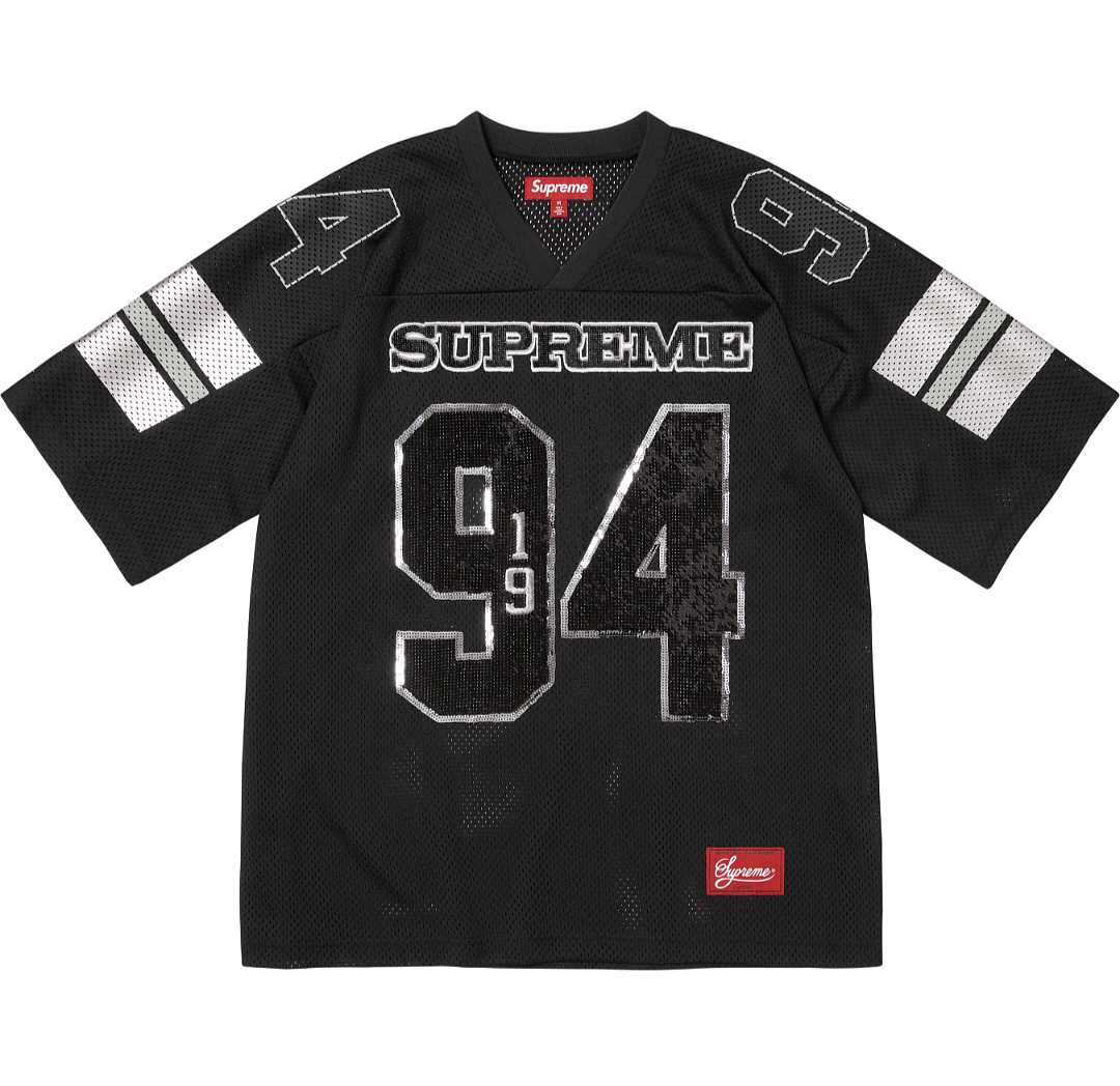 Supreme 258 SEQUIN FOOTBALL JERSEY Embroidered Black S-XL