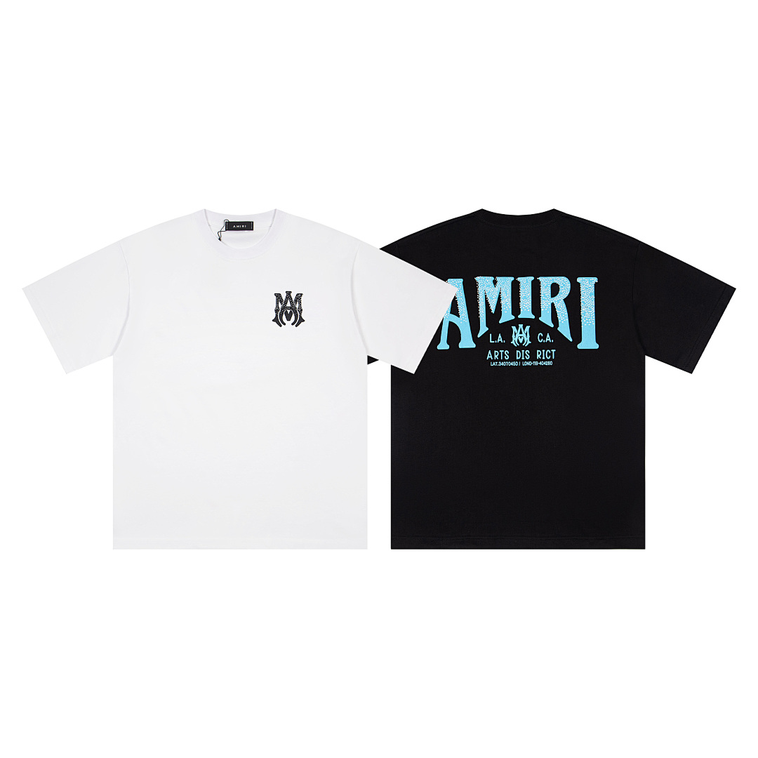 AMIRI 118 Wide Version Model Short Sleeve T Logo Print Diamond High Wind Black White S M L - Image 6