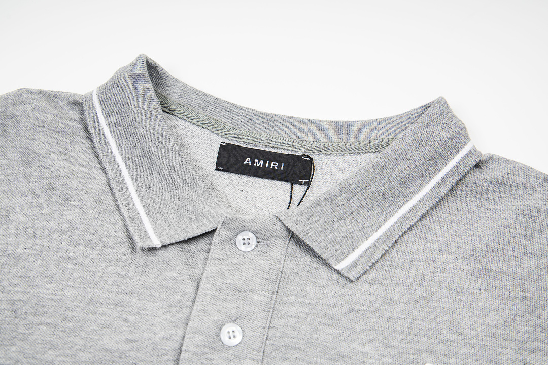 AMIRI 128 26Ss New Logo Embroidered Collar Buckle Polo Short Sleeve T Black White Grey S M L XL 9936# - Image 29