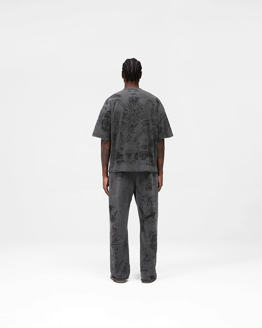 Represent 178 REPRESENT Legacy T-Shirt Sky Print Washed Short Sleeve T : Black White S M L - Image 49
