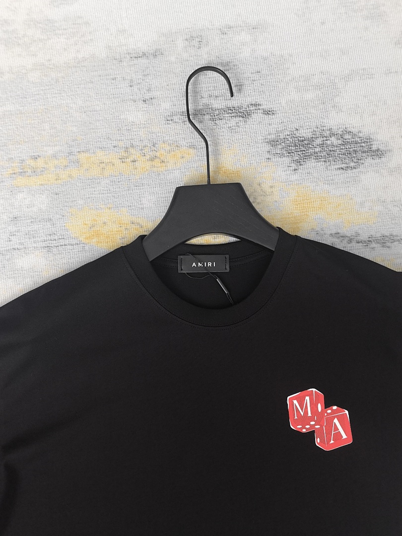 AMIRI 118 Wide Version Model Short Sleeve T Logo Print High Wind Black Apricot S M L XL 9910# - Image 25