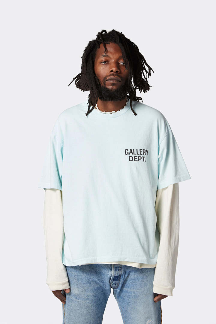 Gallery Dept 98 Gallery Dept. Classic Souvenir Tee LOGO Print Collar Short Sleeve T Black Grey White Cream Apricot Sky Blue Fruit Green Dark S M L - Image 26