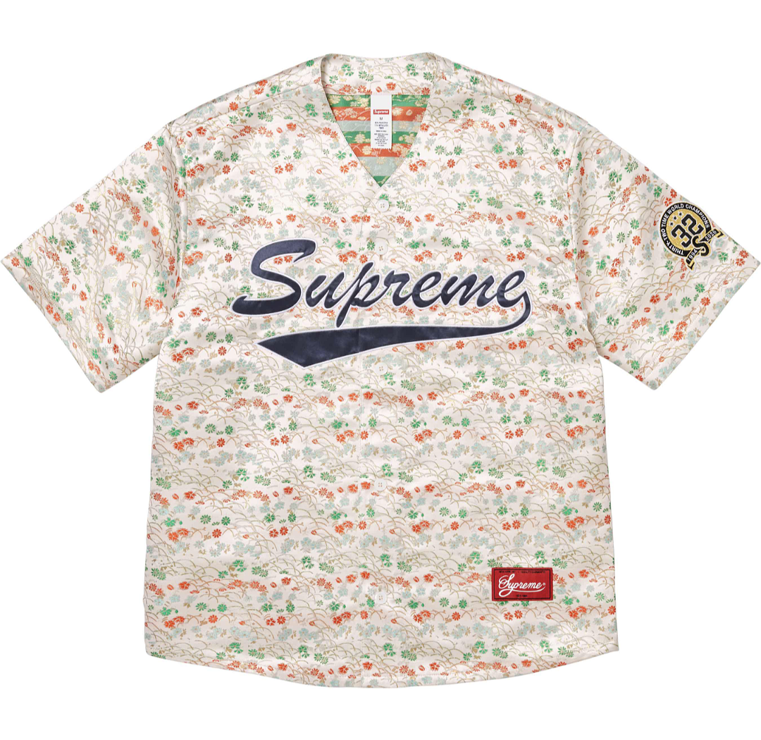 Supreme 298 SS26 KIMONO BASEBALL JERSEY Floral White Black Navy S-XL - Image 8
