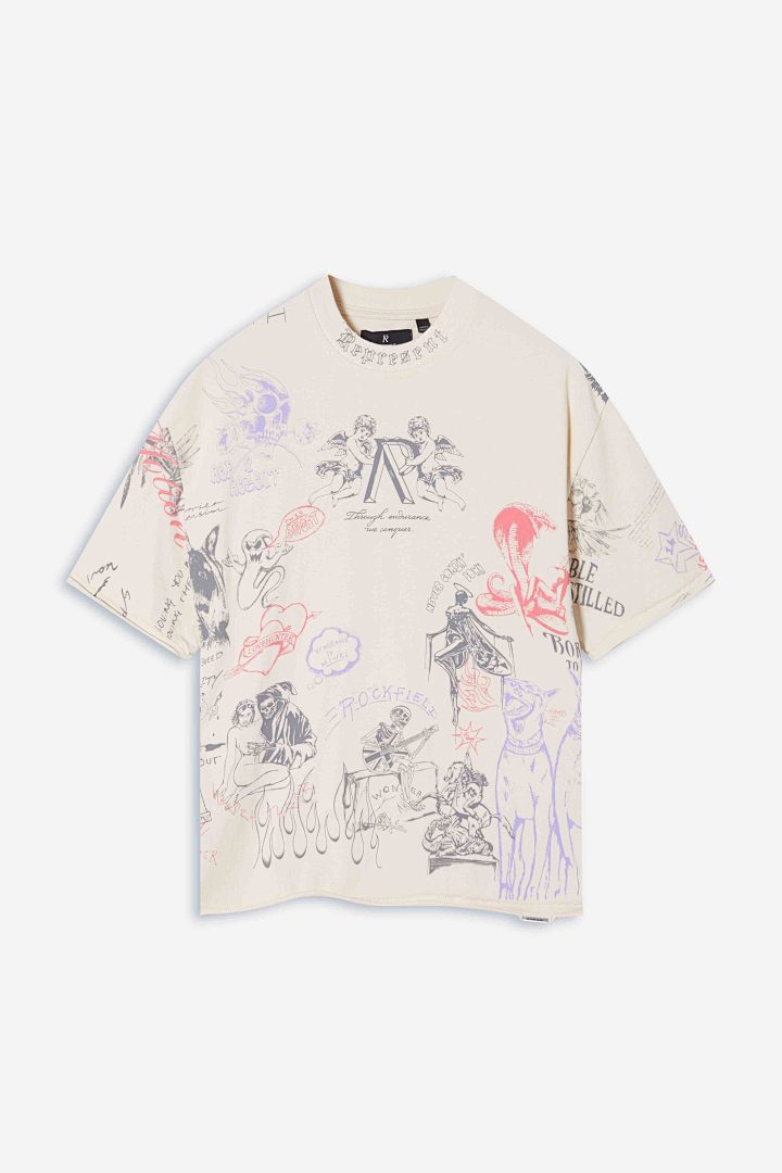 Represent 178 REPRESENT Legacy T-Shirt Sky Print Washed Short Sleeve T : Black White S M L - Image 3