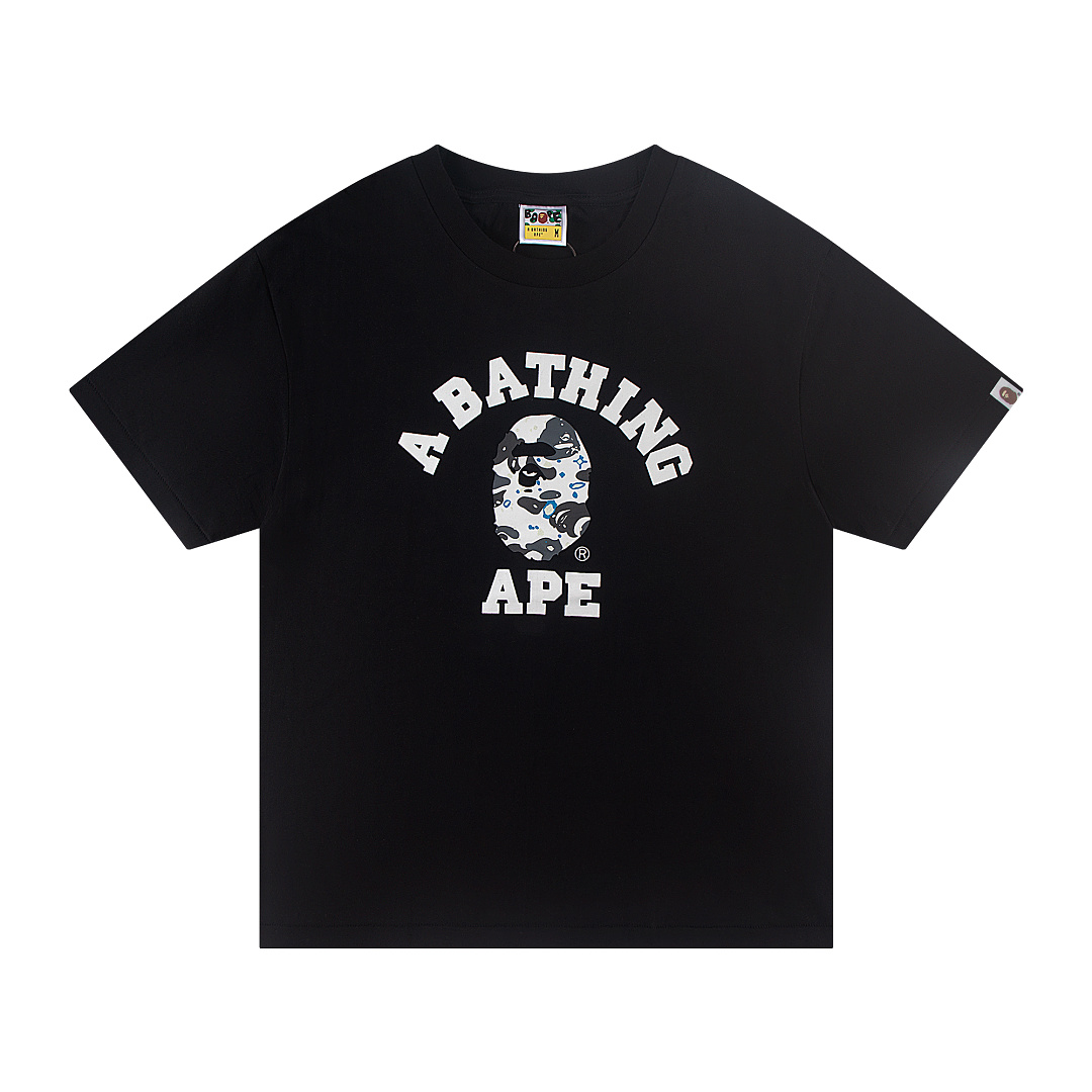 Bape 148 TOP Print Collar Short Sleeve T Black White S-XL - Image 3