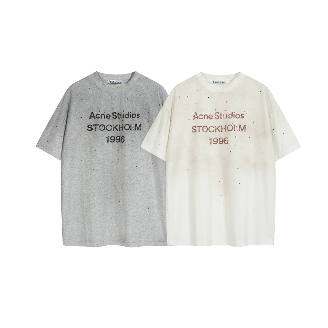 Acne Studios 138 AC Diamond LOGO Print Short Sleeve T White Grey Pink S-XL 8056# - Image 3