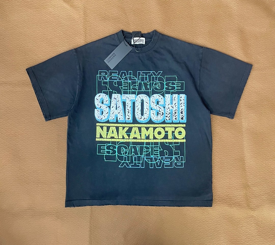 Unbranded 128 Satoshi Nakamoto Stack Letter Logo Tee Print Short Sleeve T : Washed Black S M L - Image 6