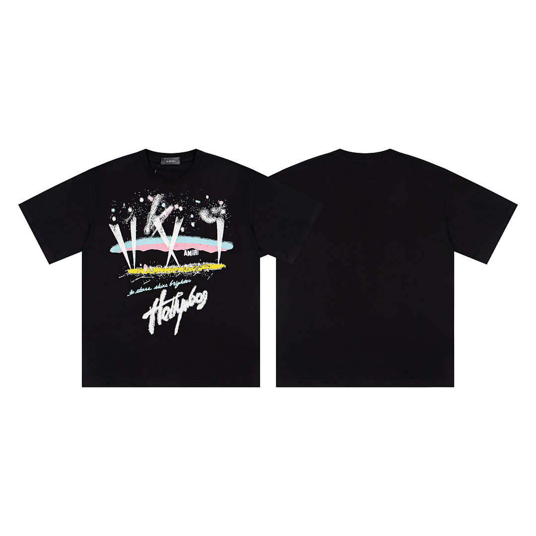 AMIRI 118 Wide Version Model Short Sleeve T Logo Print High Wind Black S M L XL 9902# - Image 3
