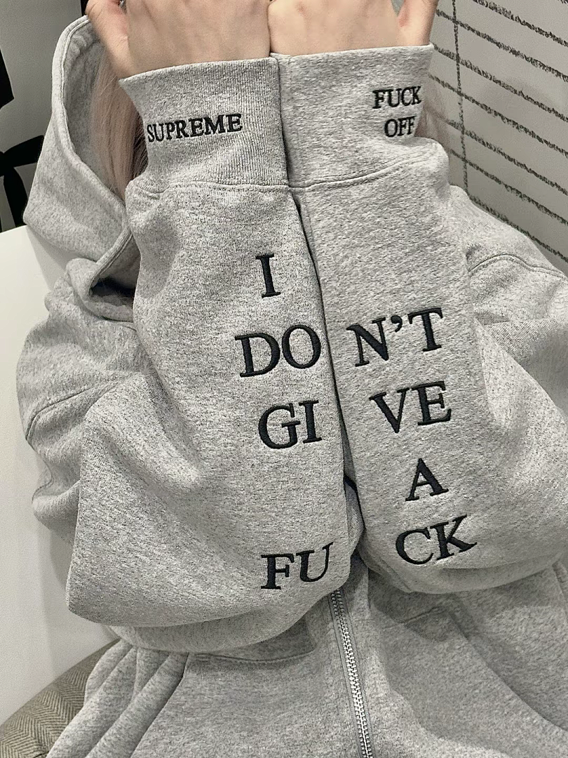 Supreme 378 FW25 IDGAF ZIP UP HOODED Embroidered (Black Grey) - Image 52