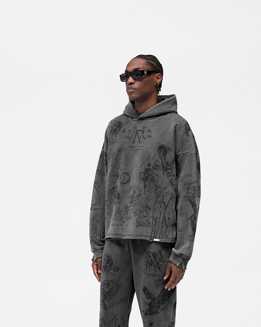 Represent 268 REPRESENT Legacy Hoodie Sky Print Washed : White Black S M L - Image 41