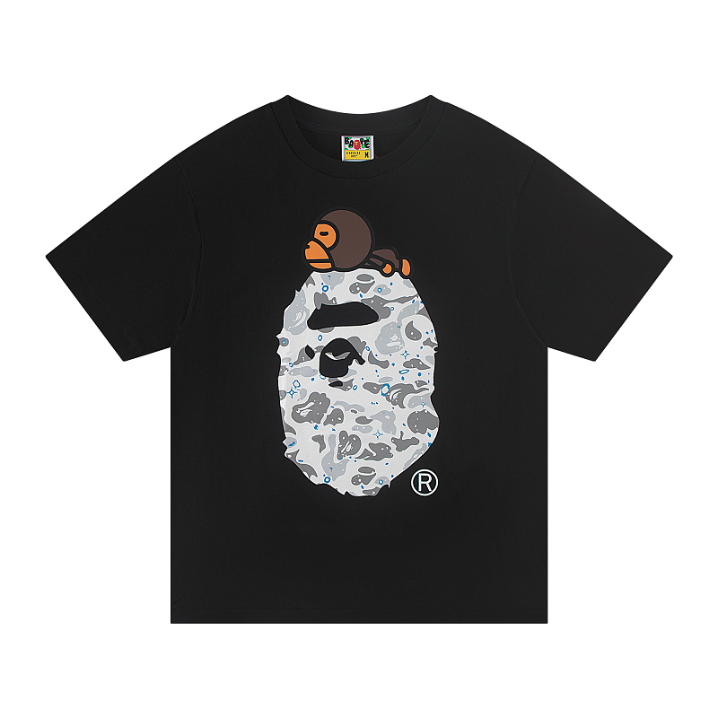 Bape 148 TOP Print Collar Short Sleeve T Black S-XL