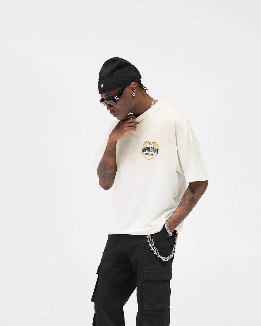 Represent 138 REPRESENT Angel Border T-Shirt Sky R Logo Collar Short Sleeve T : White Washed Black S M L - Image 7