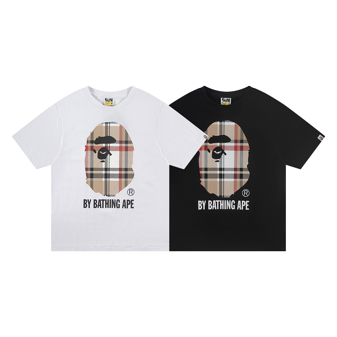 Bape 148 TOP Print Collar Short Sleeve T Black White S-XL