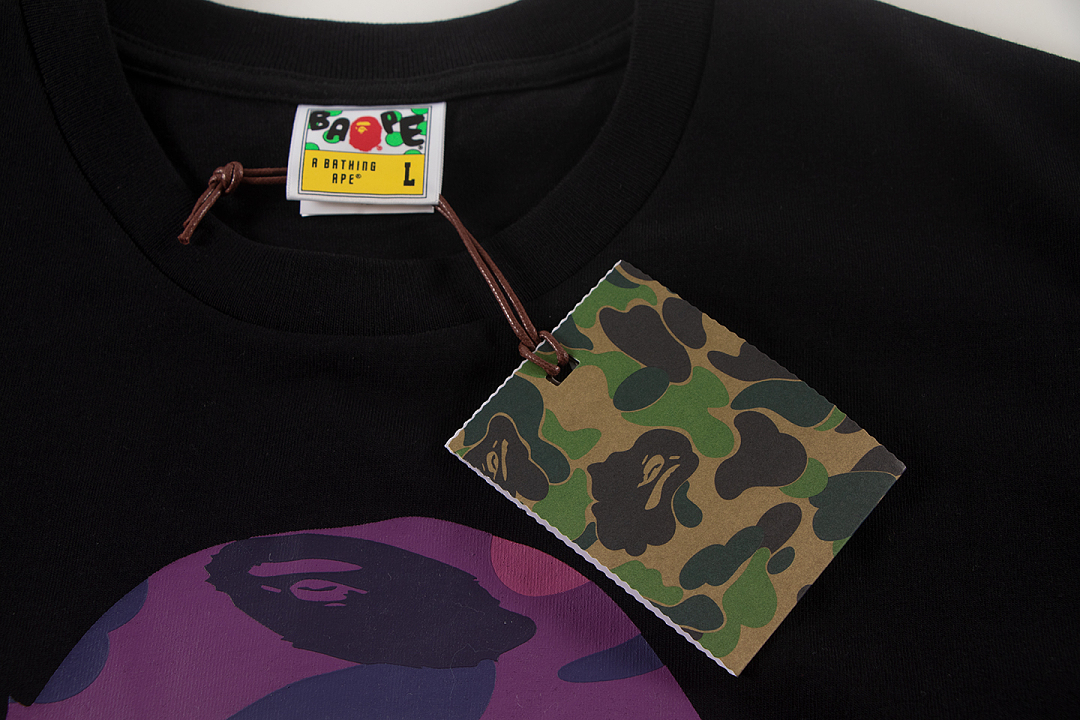 Bape 148 TOP Print Collar Short Sleeve T Black White S-XL - Image 6