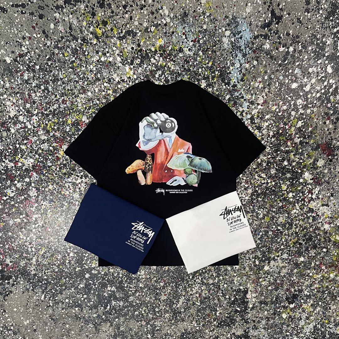 Stussy 108 STU 8 No In The Clouds Tee Black Print Short Sleeve T Mens Womens : White S -XXL